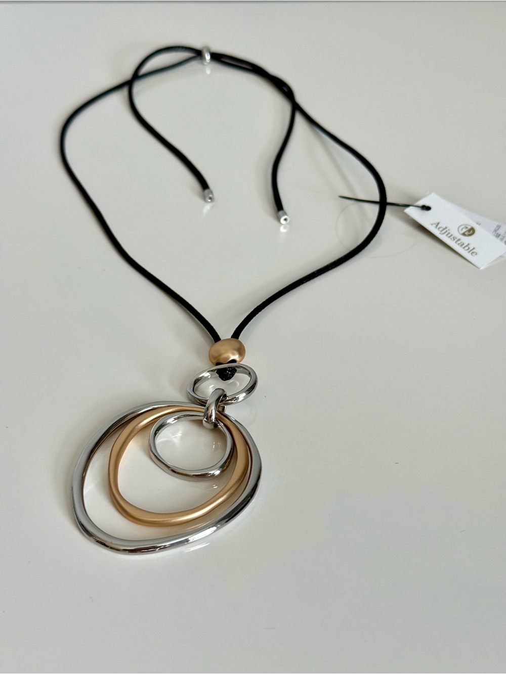Chicos Mixed Metal Circles Adjustable Pendant Statement Necklace Silver Gold NWT